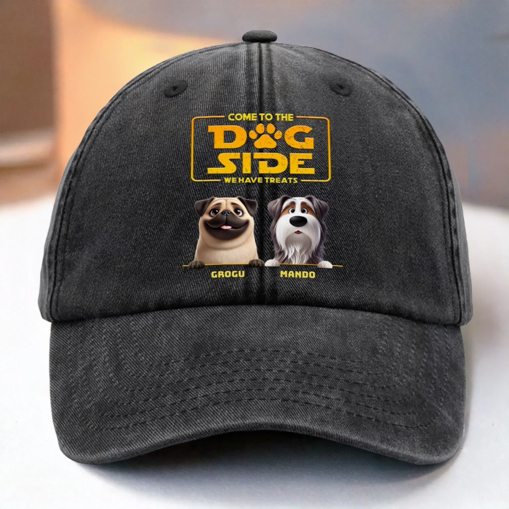 "The Dog Mother" Baseball Cap - Embroidered Dog Lover Hat, Distressed Denim, Adjustable For Women (One Size)