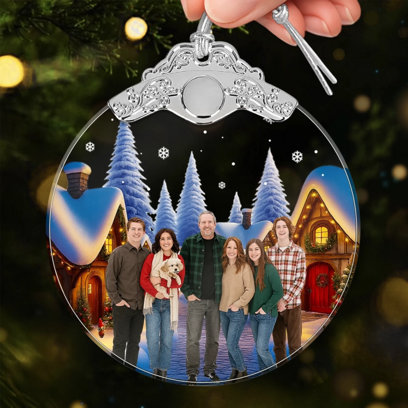 Custom Photo Glass Ornament - Personalized Christmas Birthday Gifts For Mom, Dad, Kids - Home For The Holidays