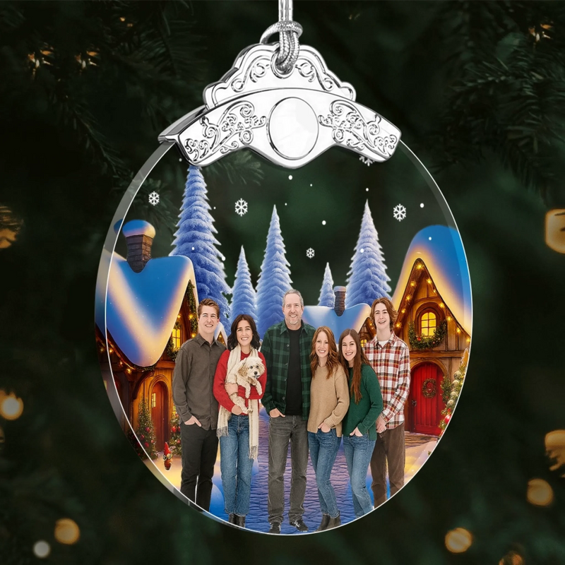 Custom Photo Glass Ornament - Personalized Christmas Birthday Gifts For Mom, Dad, Kids - Home For The Holidays