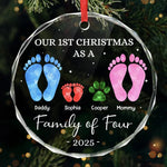Custom Circle Glass Ornament - Personalized Christmas Birthday Gifts For Mom, Dad, Kids - Our First Christmas