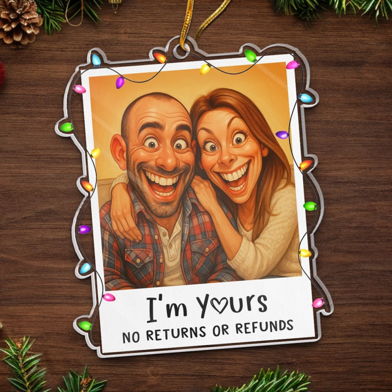 Custom Photo Funny Caricature Acrylic Ornament - Personalized Anniversary Christmas Wedding Gifts For Husband And Wife, Him And Her - Our Christmas Clause