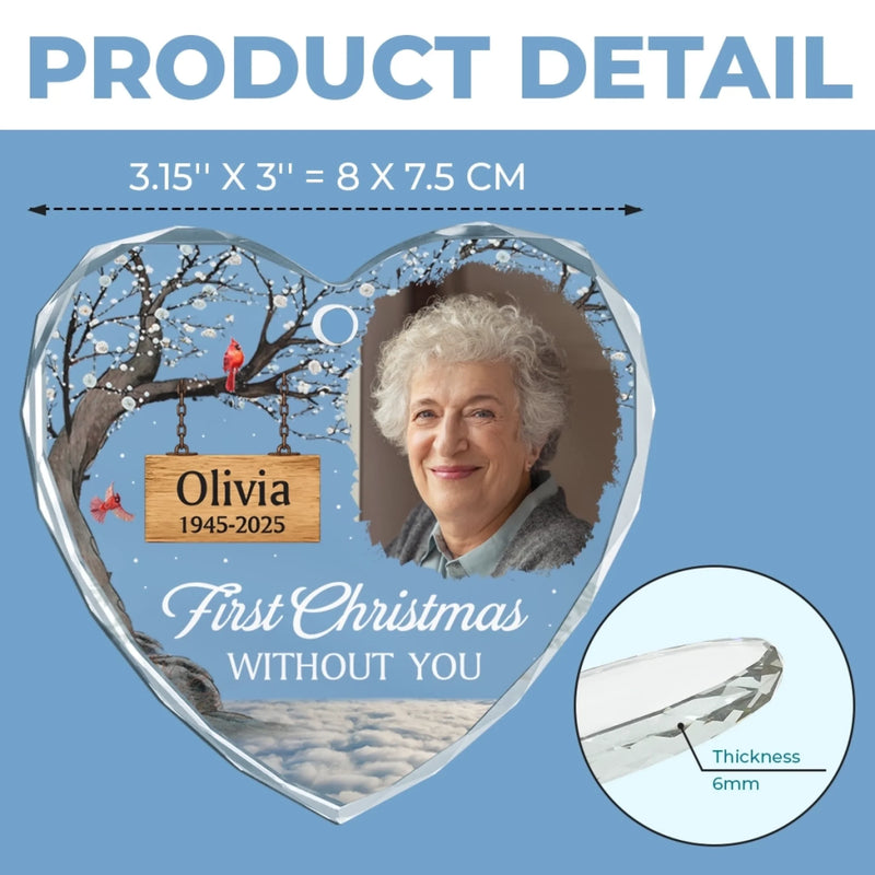 Custom Photo Heart Glass Ornament - Personalized Memorial Sympathy Gifts For Loss Of Mom, Dad - First Christmas Without You