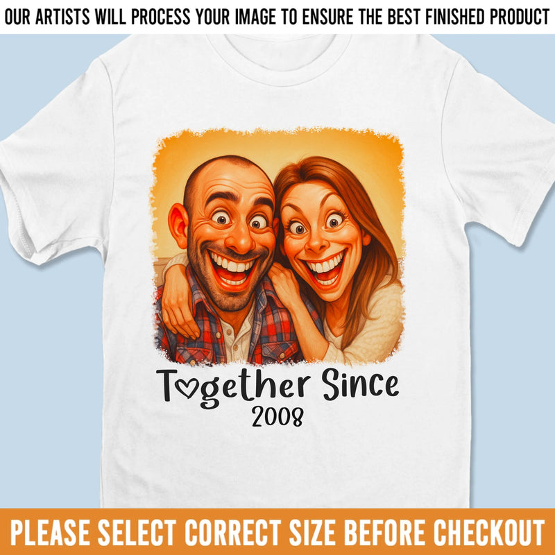 Custom Photo Funny Caricature Unisex T-shirt, Premium T-shirt, Hoodie - Personalized Anniversary Wedding Gifts For Husband And Wife, Him And Her - No Givebacks, Just Give Love