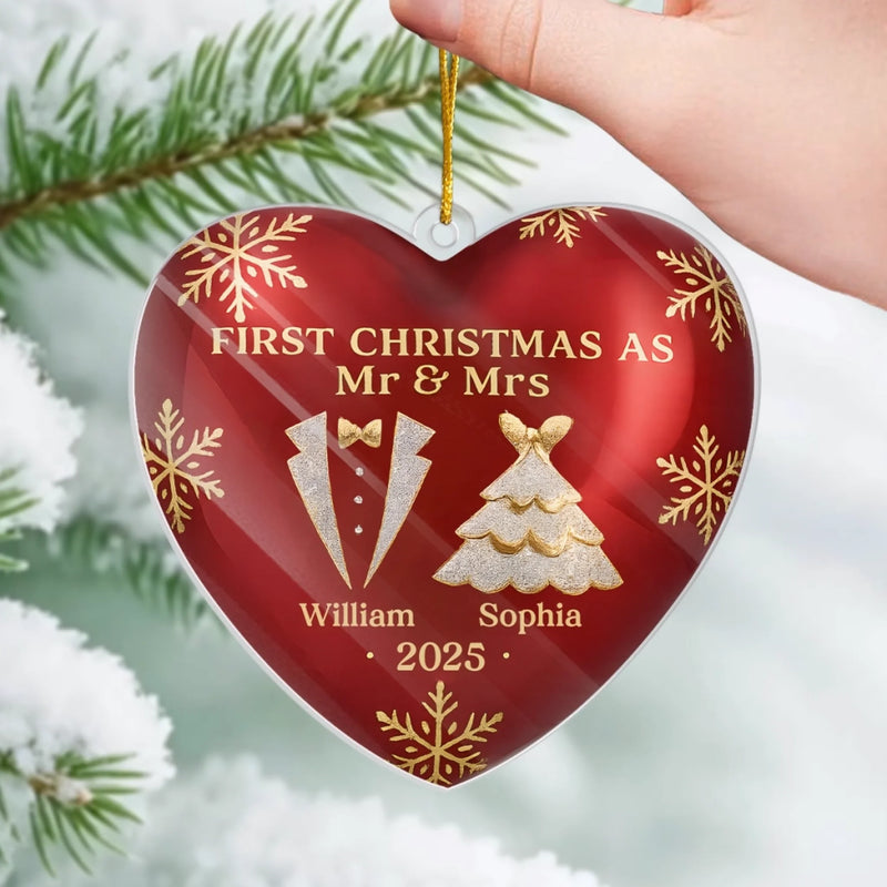 Custom Acrylic Ornament - Personalized Anniversary Christmas Wedding Gifts For Husband And Wife, Him And Her - Love Wrapped In Our First Christmas