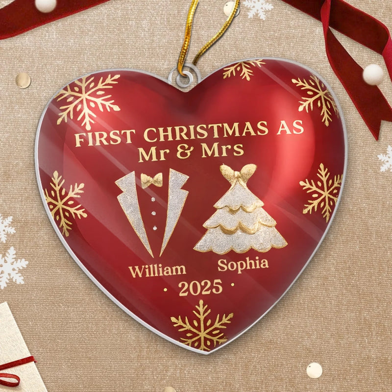 Custom Acrylic Ornament - Personalized Anniversary Christmas Wedding Gifts For Husband And Wife, Him And Her - Love Wrapped In Our First Christmas