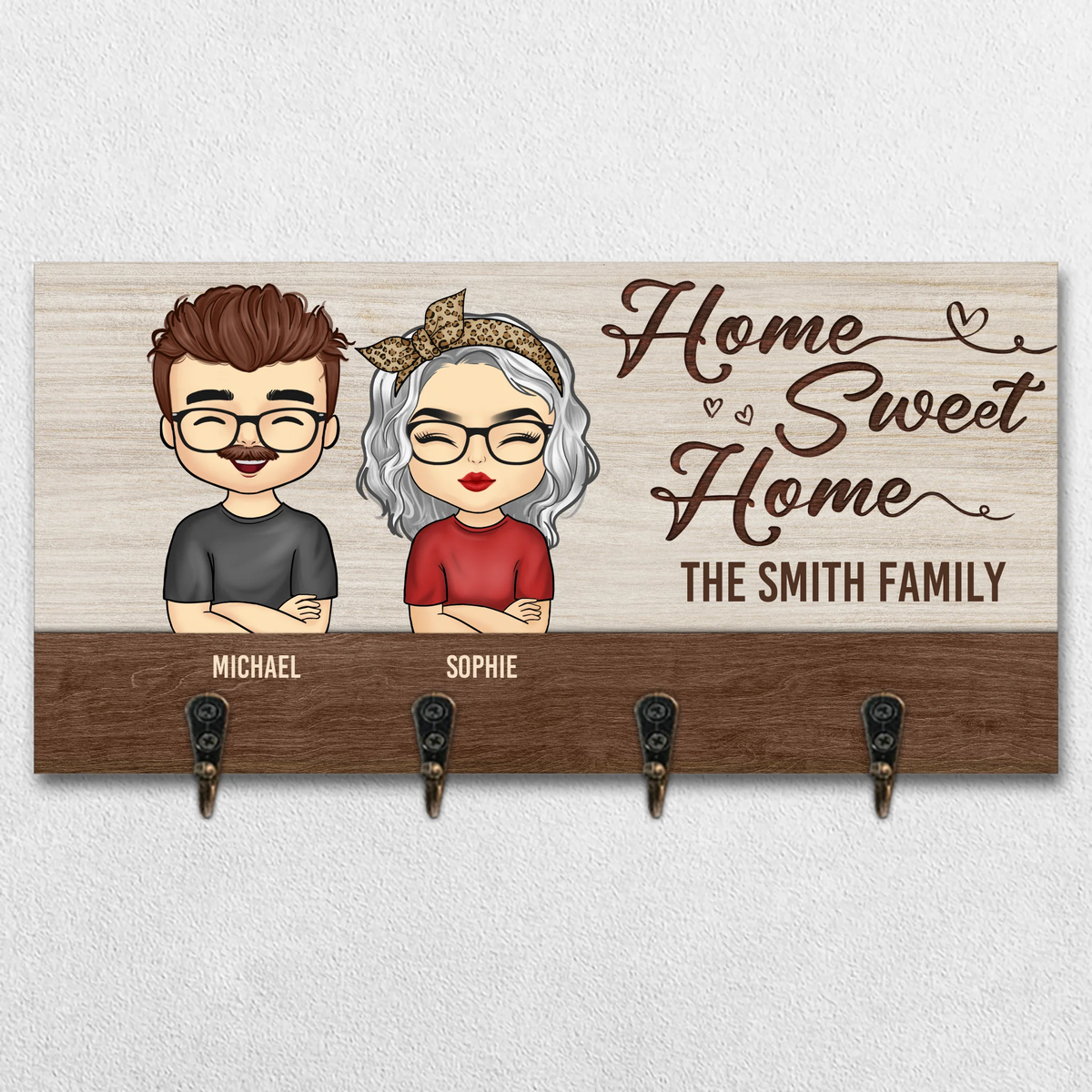 Home Sweet Home - Family Personalized Custom Home Decor Key Hanger, Key Holder - House Warming Gift For Family Members, Pet Owners, Pet Lovers