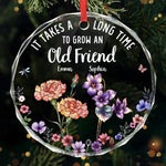 Custom Name Old Friend Flower Gifts - Personalized Glass Ornament