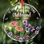 Custom Name Old Friend Flower Gifts - Personalized Glass Ornament