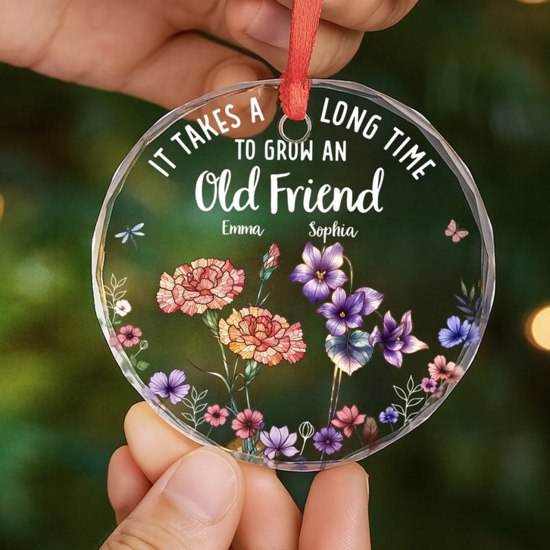 Custom Circle Glass Ornament - Personalized Christmas Best Friend Birthday Gifts For Women, Besties, Sisters, BFF - Friendship In Full Bloom