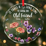 Custom Name Old Friend Flower Gifts - Personalized Glass Ornament