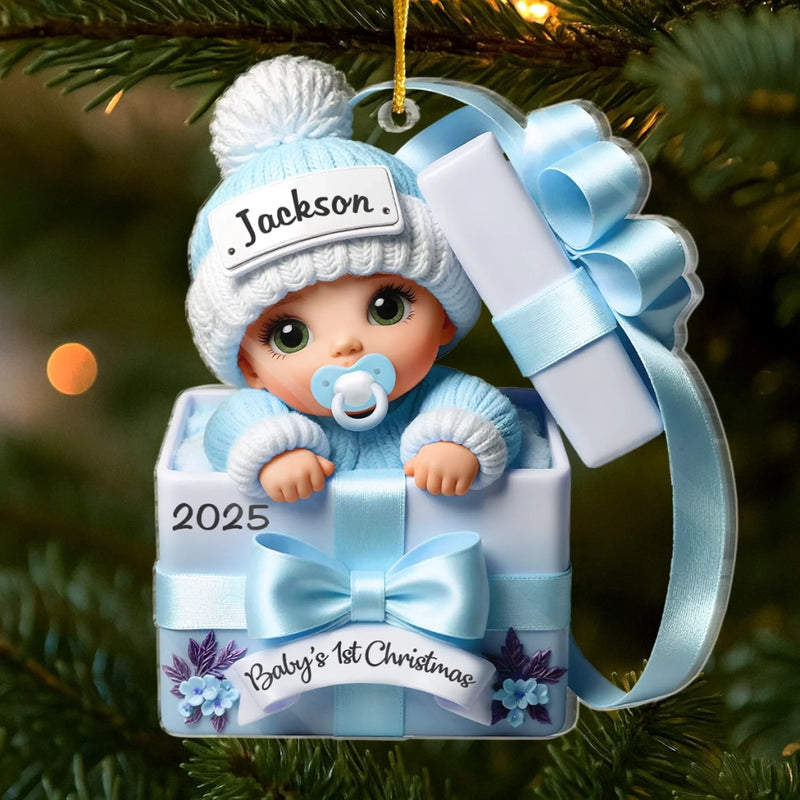 Custom Acrylic Ornament - Personalized Christmas Baby Shower, Gender Reveal Gifts For New Moms, New Dads, New Parents - Our Little Bundle's First Holiday Season