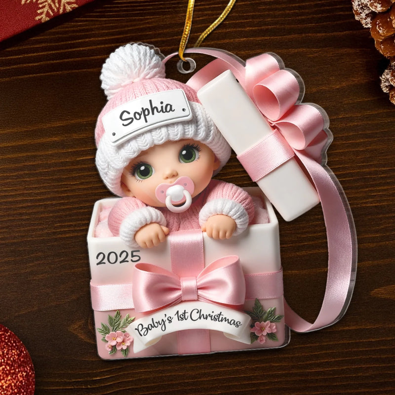 Custom Acrylic Ornament - Personalized Christmas Baby Shower, Gender Reveal Gifts For New Moms, New Dads, New Parents - Our Little Bundle's First Holiday Season