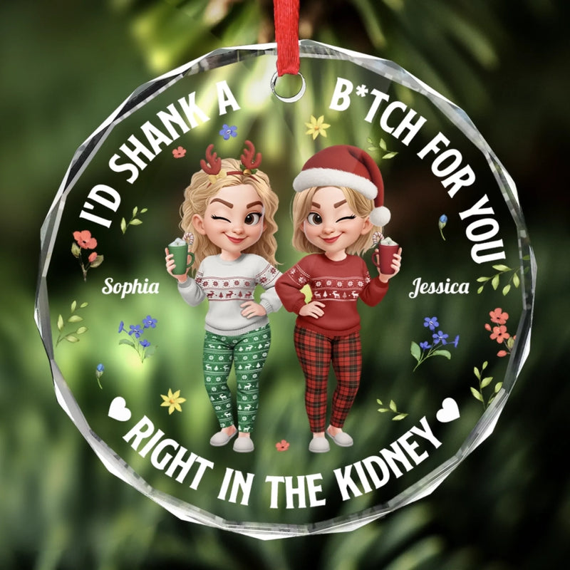 Custom Circle Glass Ornament - Personalized Christmas Best Friend Birthday Gifts For Women, Besties, Sisters, BFF - Chaos Queens Forever