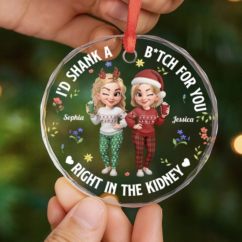 Custom Circle Glass Ornament - Personalized Christmas Best Friend Birthday Gifts For Women, Besties, Sisters, BFF - Chaos Queens Forever