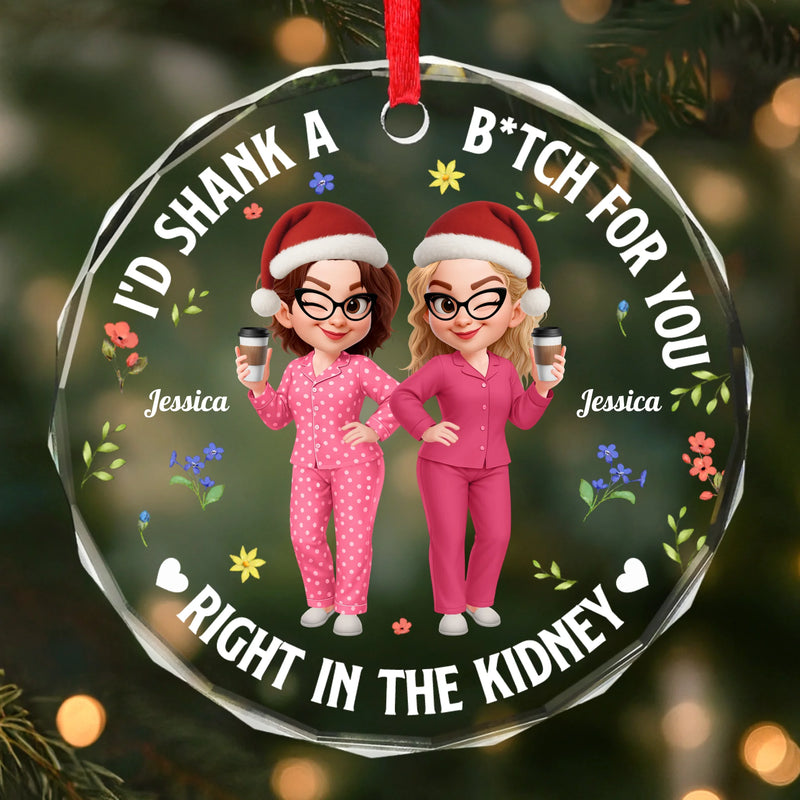 Custom Circle Glass Ornament - Personalized Christmas Best Friend Birthday Gifts For Women, Besties, Sisters, BFF - Chaos Queens Forever