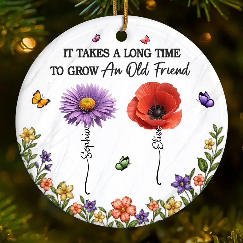 Custom Ceramic Ornament - Personalized Best Friend Christmas Birthday Gifts For Women, Besties, Sisters, BFF - Different Flowers, One Bond