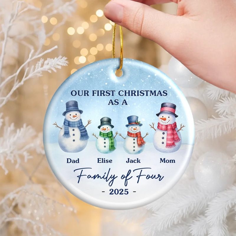 Custom Ceramic Ornament - Personalized Christmas Birthday Gifts For Mom, Dad, Kids - Our Frosty Family
