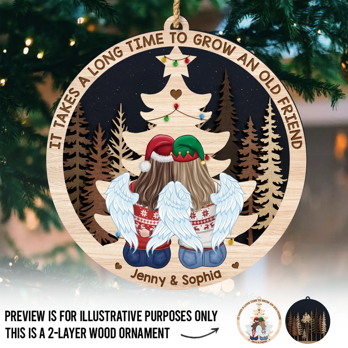 Custom Double Layer Wooden Ornament - Personalized Best Friend Christmas Birthday Gifts For Women, Besties, Sisters, BFF - Years Made Us Family