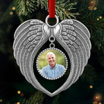 Custom Photo Memorial Angel Gifts - Personalized Round Angel Wings Ornament
