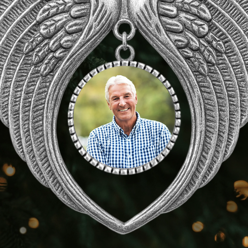 Custom Photo Metal Angel Wings Ornament - Personalized Memorial Sympathy Gifts For Loss Of Mom, Dad - Always Loved, Never Forgotten