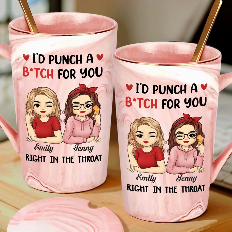 Custom 14oz Marble Mug - Personalized Best Friend Birthday Gifts For Women, Besties, Sisters, BFF - No One Messes With My Bestie