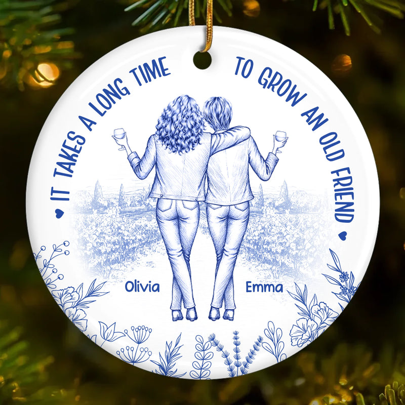Custom Ceramic Ornament - Personalized Best Friend Christmas Birthday Gifts For Women, Besties, Sisters, BFF - Friendship That Ages Like Fine Wine