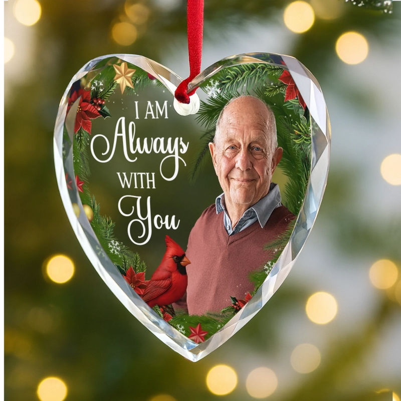Custom Photo Heart Glass Ornament - Personalized Christmas Memorial Sympathy Gifts For Loss Of Mom, Dad - You’re Still My Guiding Star