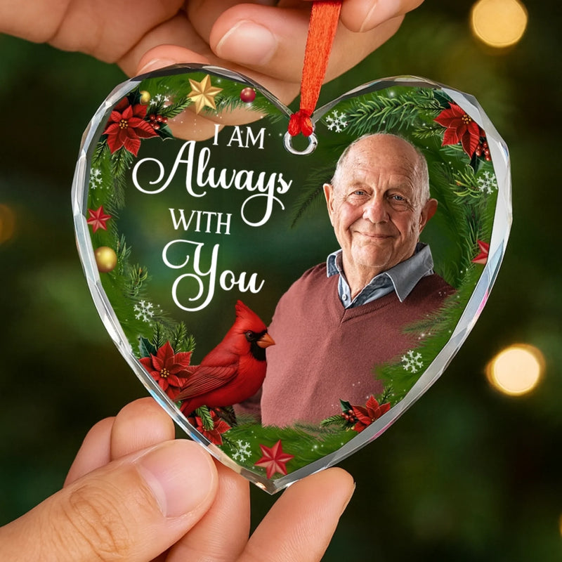 Custom Photo Heart Glass Ornament - Personalized Christmas Memorial Sympathy Gifts For Loss Of Mom, Dad - You’re Still My Guiding Star