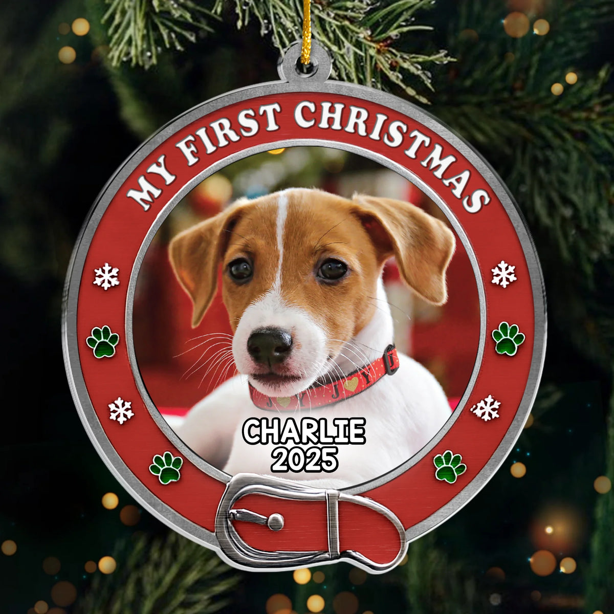 Custom Photo Metal Ornament - Personalized  Christmas Birthday Gifts For Dog Cat Lovers, Dog Dad And Mom, Cat Owners - New Paws, New Joy