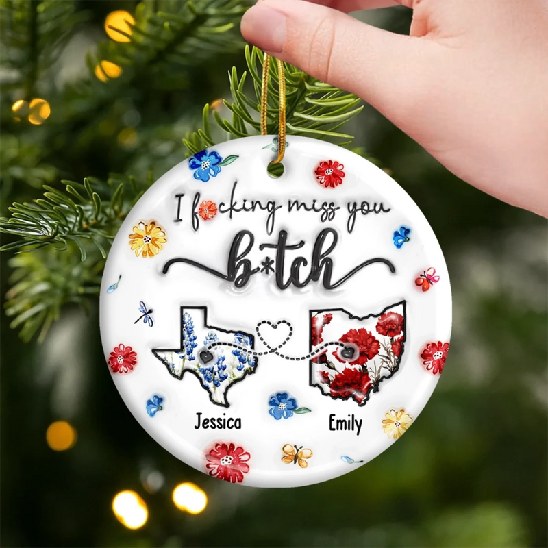 Custom Long Distance Ceramic Ornament - Personalized Best Friend Christmas Birthday Gifts For Women, Besties, Sisters, BFF - From State To State, Always My Mate