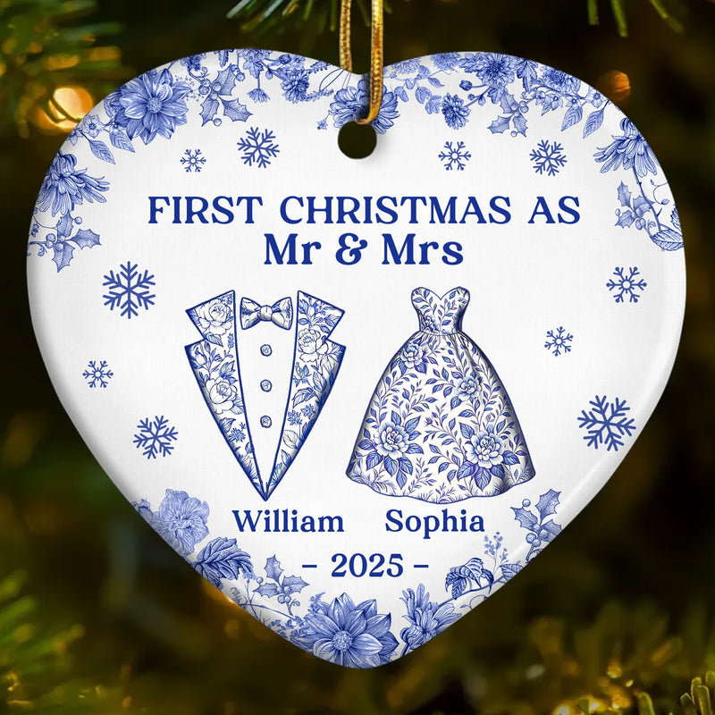 Custom Ceramic Ornament - Personalized Anniversary Christmas Wedding Gifts For Husband And Wife, Him And Her - The Christmas We Became Mr And Mrs