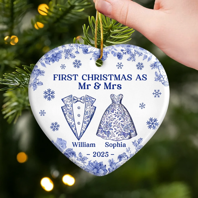 Custom Ceramic Ornament - Personalized Anniversary Christmas Wedding Gifts For Husband And Wife, Him And Her - The Christmas We Became Mr And Mrs