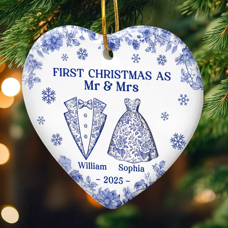 Custom Ceramic Ornament - Personalized Anniversary Christmas Wedding Gifts For Husband And Wife, Him And Her - The Christmas We Became Mr And Mrs
