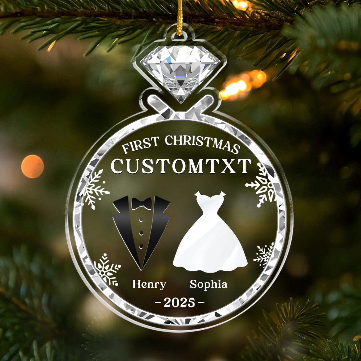 Custom Acrylic Ornament - Personalized Anniversary Christmas Wedding Gifts For Husband And Wife, Him And Her - Newlywed Christmas Vibes