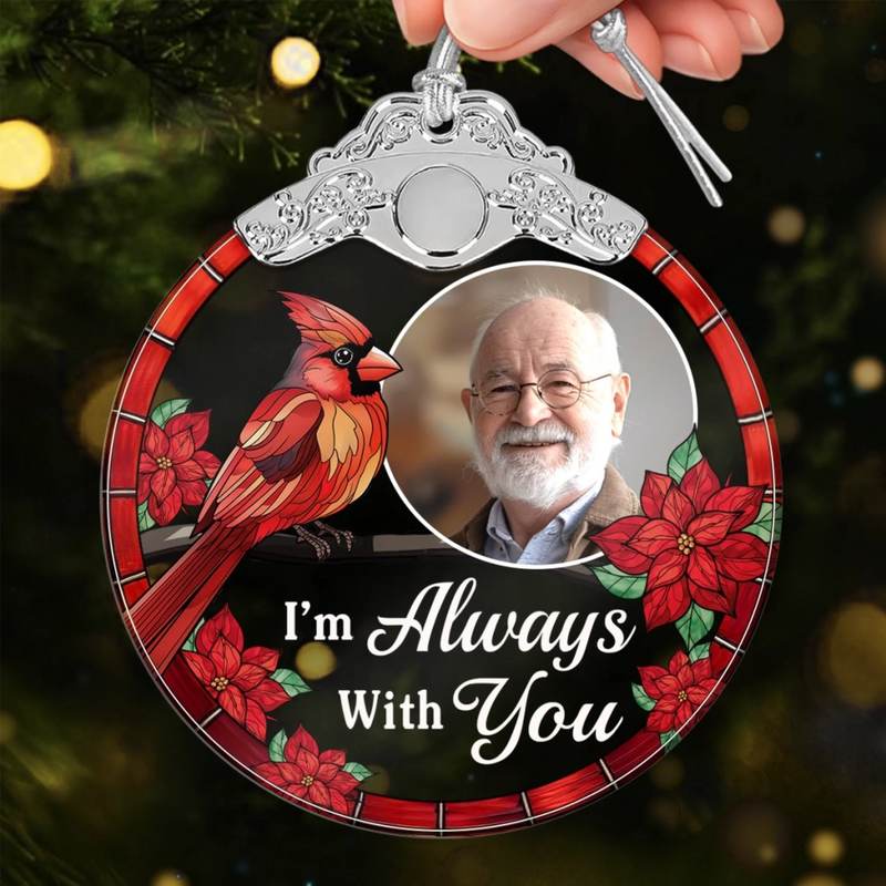 Custom Photo Glass Ornament - Personalized Christmas Memorial Sympathy Gifts For Loss Of Mom, Dad - No Distance Between Our Hearts