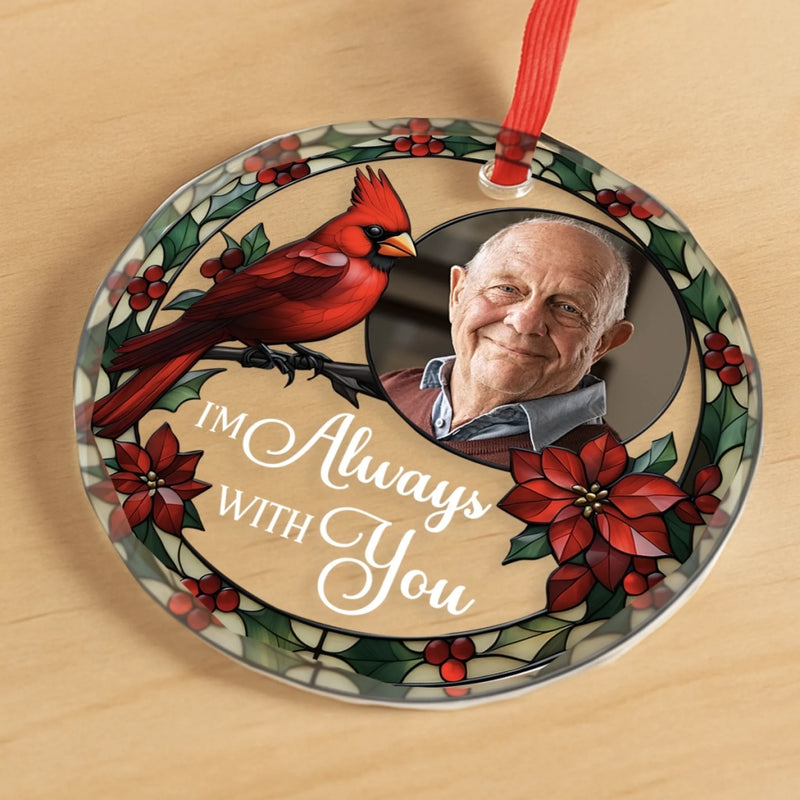 Custom Photo Circle Glass Ornament - Personalized Christmas Memorial Sympathy Gifts For Loss Of Mom, Dad - Never Apart, Always Close