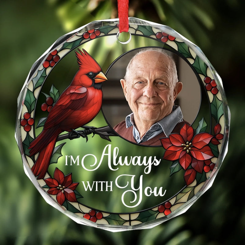 Custom Photo Circle Glass Ornament - Personalized Christmas Memorial Sympathy Gifts For Loss Of Mom, Dad - Never Apart, Always Close