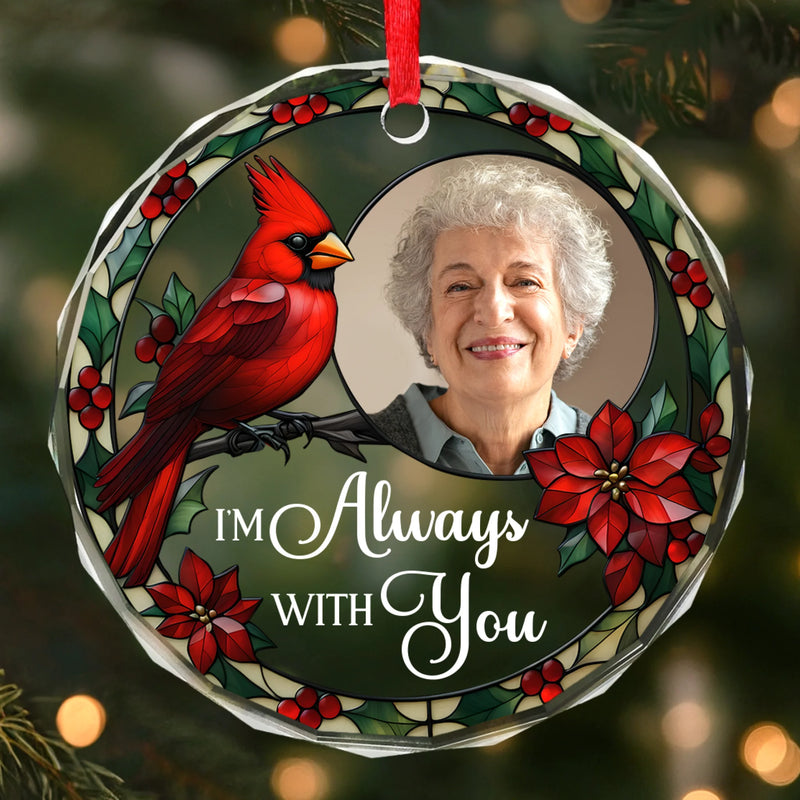 Custom Photo Circle Glass Ornament - Personalized Christmas Memorial Sympathy Gifts For Loss Of Mom, Dad - Never Apart, Always Close