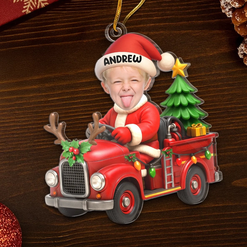 Custom Photo Acrylic Ornament - Personalized Christmas Birthday Gifts For Kids - Driving Into Holiday Magic