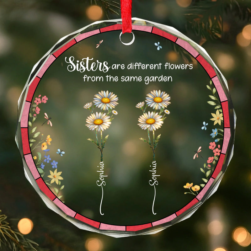 Custom Circle Glass Ornament - Personalized Christmas Best Friend Birthday Gifts For Women, Besties, Sisters, BFF - Blooming Bonds