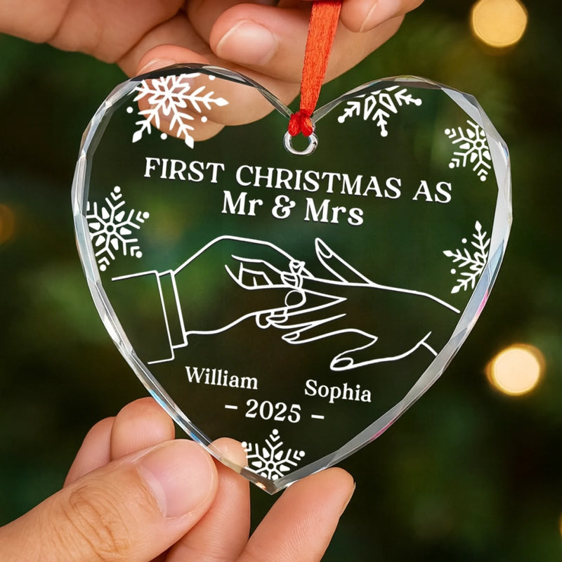 Custom Heart Glass Ornament - Personalized Anniversary Christmas Wedding Gifts For Husband And Wife, Him And Her - Two Pieces, One Heart
