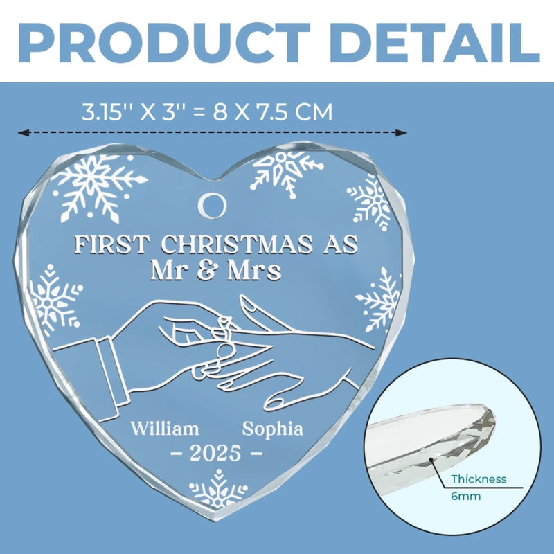 Custom Heart Glass Ornament - Personalized Anniversary Christmas Wedding Gifts For Husband And Wife, Him And Her - Two Pieces, One Heart