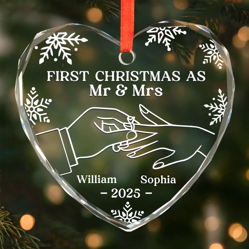 Custom Heart Glass Ornament - Personalized Anniversary Christmas Wedding Gifts For Husband And Wife, Him And Her - Two Pieces, One Heart