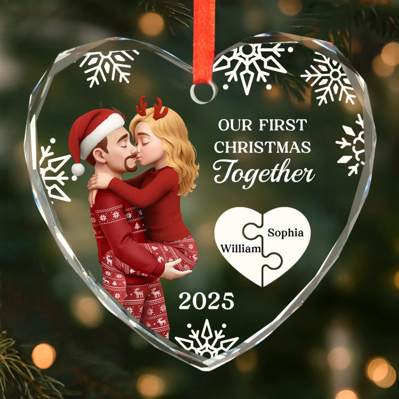 Custom Heart Glass Ornament - Personalized Anniversary Christmas Wedding Gifts For Husband And Wife, Him And Her - Our First Noel As Lovers