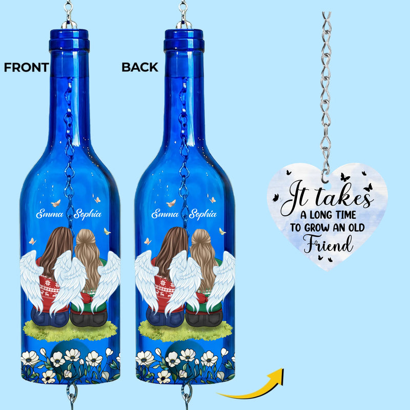 Custom Wine Bottle Wind Chime - Personalized Best Friend Birthday Gifts For Women, Besties, Sisters, BFF - Side By Side, Heart To Heart