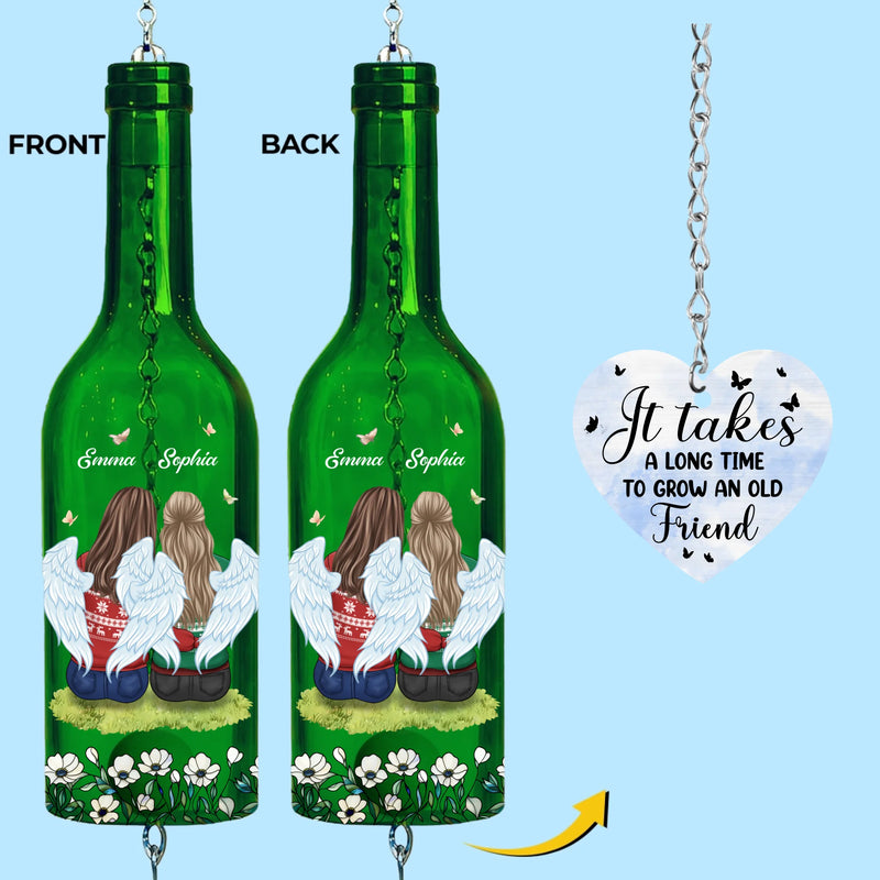 Custom Wine Bottle Wind Chime - Personalized Best Friend Birthday Gifts For Women, Besties, Sisters, BFF - Side By Side, Heart To Heart