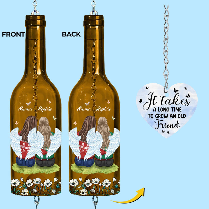 Custom Wine Bottle Wind Chime - Personalized Best Friend Birthday Gifts For Women, Besties, Sisters, BFF - Side By Side, Heart To Heart