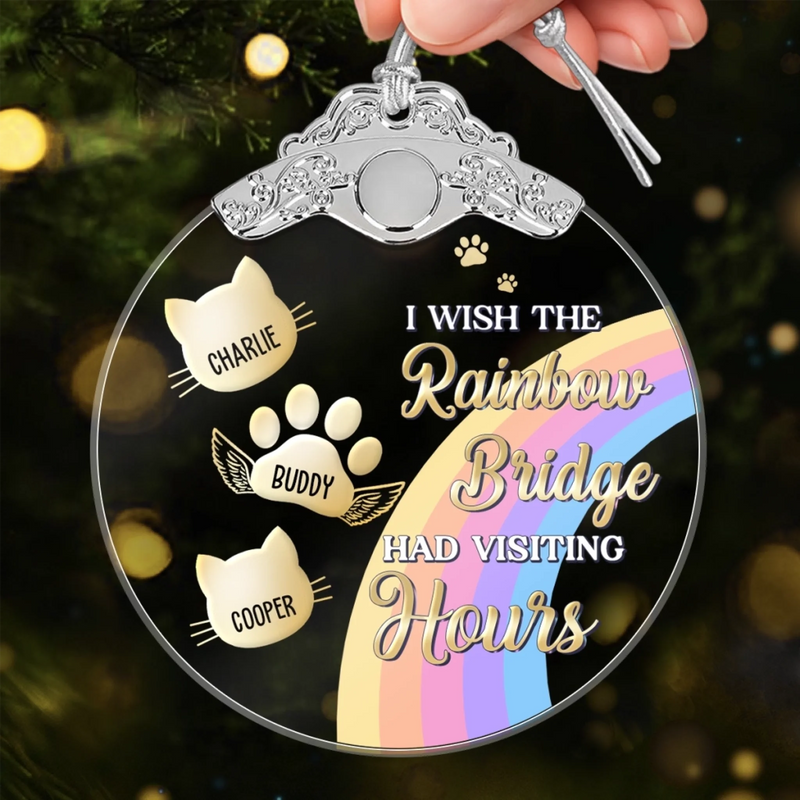 Custom Glass Ornament - Personalized Pet Christmas Memorial Sympathy Gifts For Dogs, Cats - Waiting Beyond The Rainbow Bridge