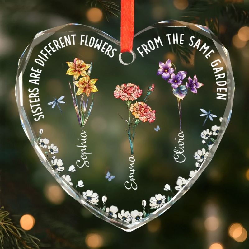 Custom Heart Glass Ornament - Personalized Christmas Best Friend Birthday Gifts For Women, Besties, Sisters, BFF - No Miles Can Keep Us Apart