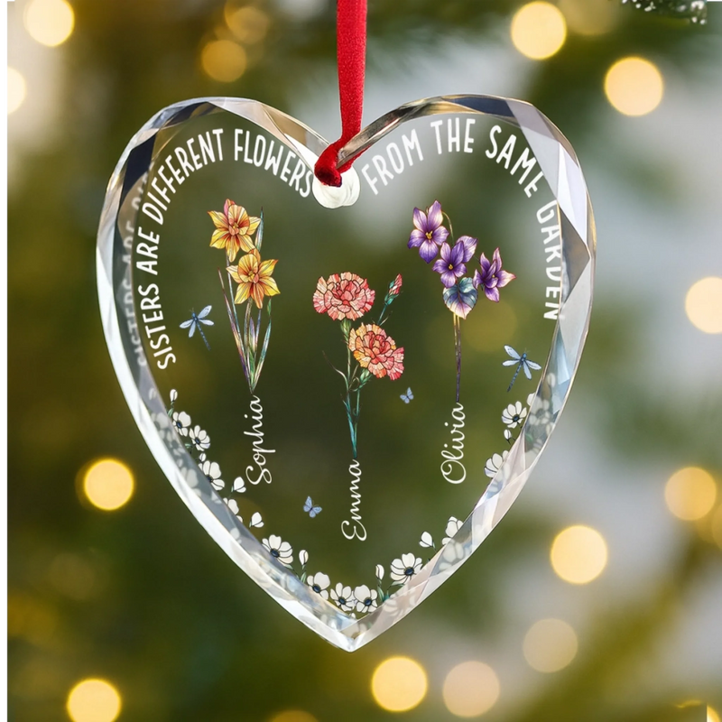 Custom Heart Glass Ornament - Personalized Christmas Best Friend Birthday Gifts For Women, Besties, Sisters, BFF - No Miles Can Keep Us Apart